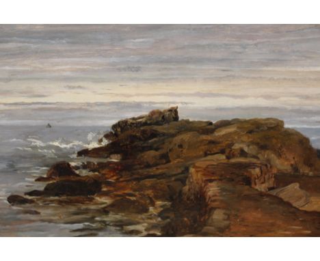 Two gilt framed oils, rocky coastal landscape with distant boat and a seascape, signed Le Jeunein, in ink, largest 25cm x 35c