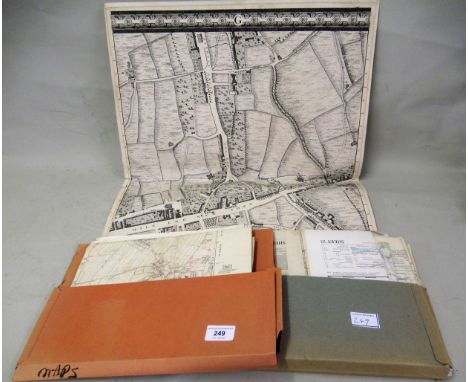 Two folios containing a quantity of various ordnance survey maps, unmounted antique map of Mile End New Town and a framed map