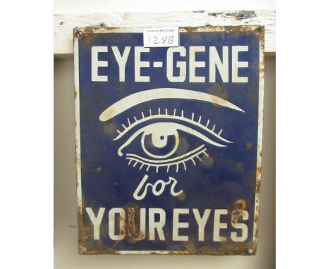 Enamel advertising sign, ' Eye-gene for Your Eyes ', 25.5cm x 20cm 