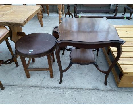 A PINE OCCASIONAL TABLE AND A MAHOGANY SIDE TABLE WITH LOWER SHELF 