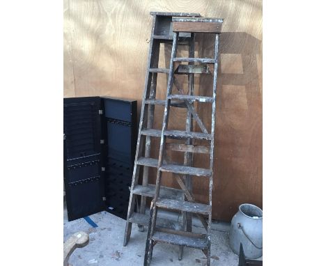 TWO SETS OF VINTAGE WOODEN SIX RUNG STEP LADDERS 