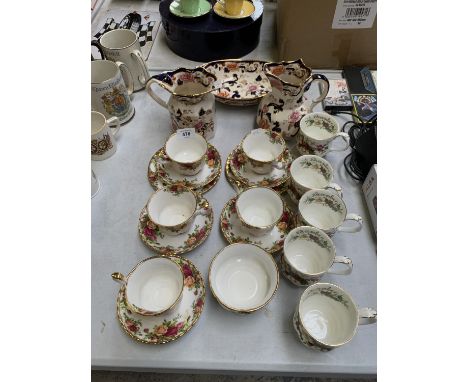 A MIXED GROUP OF ITEMS - ROYAL ALBERT OLD COUNTRY ROSES CUPS AND SAUCERS, MASONS MANDALAY ITEMS ETC 