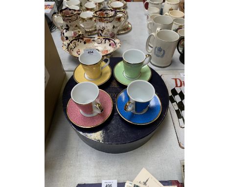 A BOXED ROYAL WORCESTER CUPS AND SAUCERS SET IN CELEBRAION OF THE QUEENS 80TH BIRTHDAY 