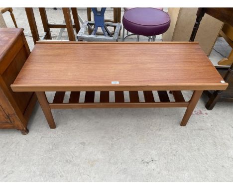 A MYER RETRO TEAK COFFEE TABLE WITH SLATTED LOWER SHELF 