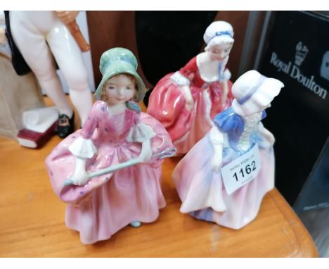 THREE ROYAL DOULTON CERAMIC SMALL LADY FIGURES TO INCLUDE 'GOODY TWO SHOES' 