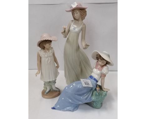 THREE NAO LLADRO CERAMIC GIRL FIGURES 