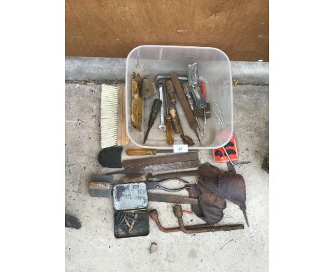 VARIOUS TOOLS TO INCLUDE RASPS, PLIERS, SAW, SCREWDRIVER ETC 