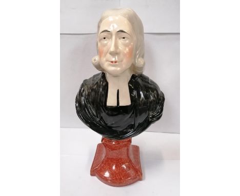 A C.1820-1840 STAFFORDSHIRE PEARLWARE POTTERY BUST OF JOHN WESLEY 