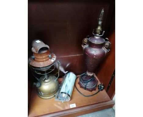 THREE ITEMS TO INCLUDE A VINTAGE METAL TILLEY LAMP 