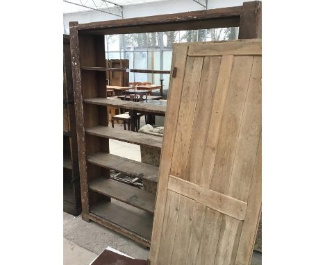 A VINTAGE SIX SHELF SHELVING UNIT WITH DOORS DOORS 