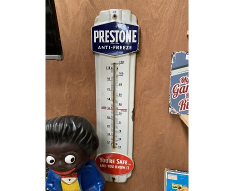 A VINTAGE PRESTNE ANTI FREEZE ENAMEL THERMOMETER SIGN 