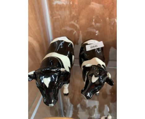 TWO BESWICK FRIESIAN CATTLE BULL AND COW CERAMIC MODELS 