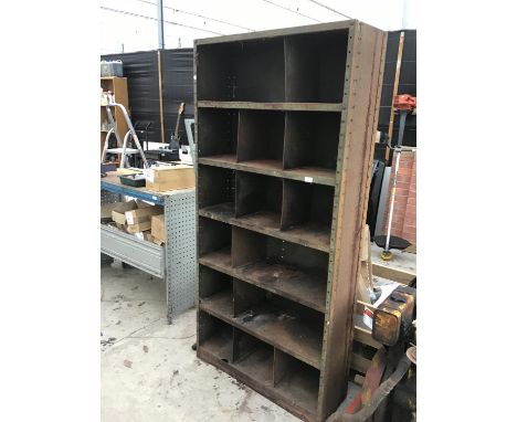 A VINTAGE METAL PIGEON HOLE CABINET 92CM X 190CM X 30CM D 