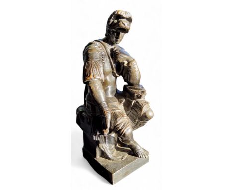 Grand Tour, 19th century, after Michelangelo, patinated bronze, Lorenzo de' Medici, Duke of Urbino, 17cm high