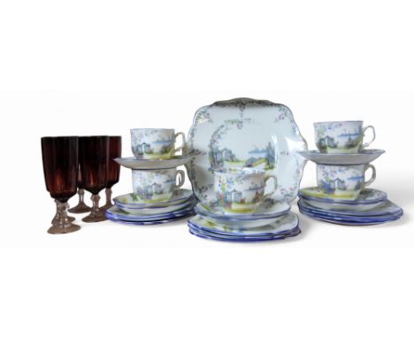 A Royal Albert Rosedale pattern tea service, comprising bread and butter plate, ten side plates, eight saucers, five cups, pr