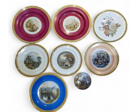An F &amp; R Pratt pot lid and base, printed after Teniers with the Village Wedding, 10.5cm diam, c.1860;&nbsp; &nbsp;a simil