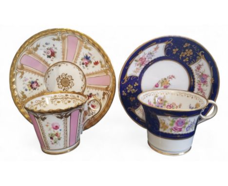 A Chamberlain Worcester coffee cup and saucer, painted with alternating pink and floral panels, c. 1830;&nbsp; a Chamberlain 