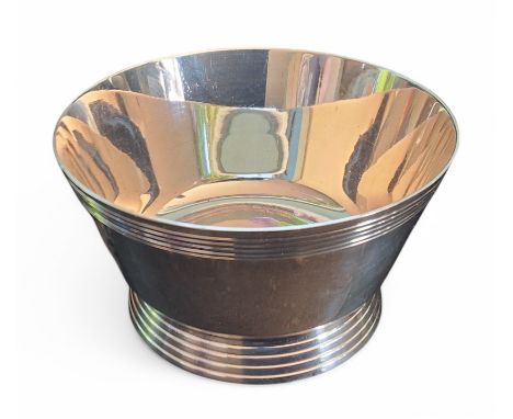 Keith Murray for Mappin and Webb, an Art Deco style silver plated bowl, W27688, conical form, with incised concentric ring ba
