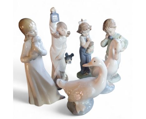 A pair of Nao models, of Geese, 16cm high, printed mark;&nbsp; others, Bedtime (6)