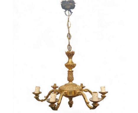 A Louis XVI style brass six branch chandelier, 64cm diameter x 85cm drop