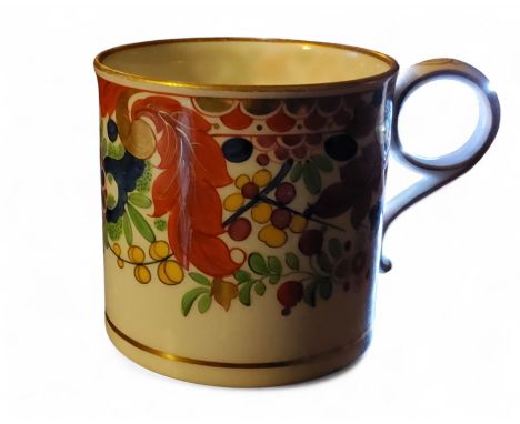 A Flight Barr Worcester coffee can,&nbsp; painted in the Imari palette,&nbsp; &nbsp;with stylised&nbsp; leaves and berries, r