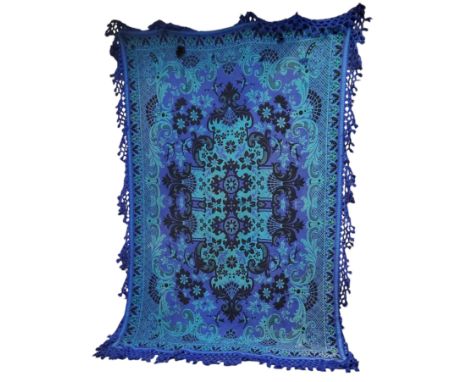 Textiles - a substantial 1970's woollen throw, central bohemian motifs in vivd tones of turquoise and blue