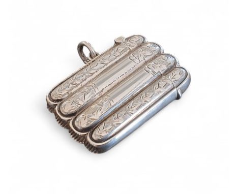 An Edwardian silver novelty vesta case, in the form of a cigar case, gilt interior, chased and engraved&nbsp; with foliage, G
