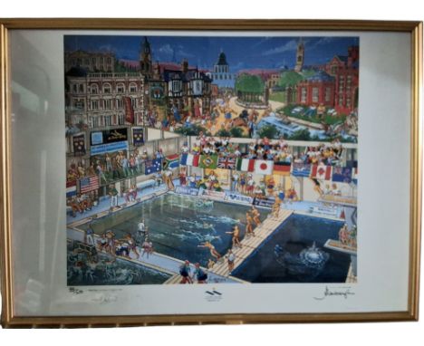 Joe Scarborough (1938-present),&nbsp;VI World Masters, Swimming Championships, Sheffield '96,&nbsp;limited edition print no. 