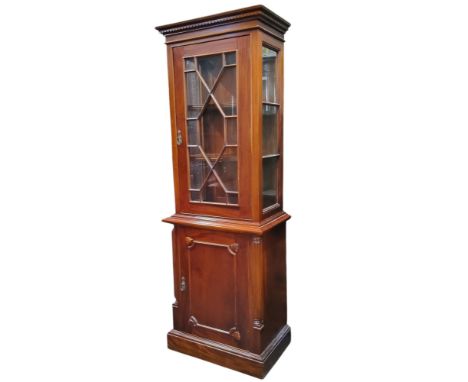 A reproduction mahogany display cabinet, moulded dentil&nbsp; cornice above astragal glazed door and glazed side panels, the 