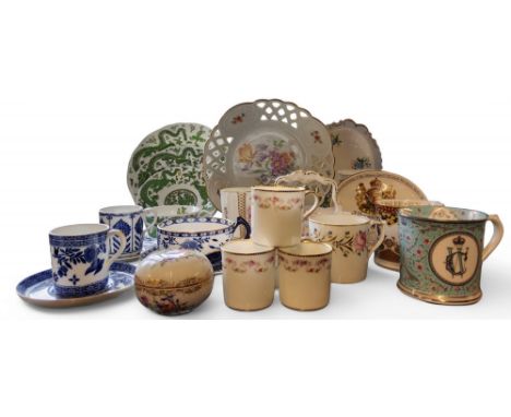 Decorative Ceramics - a Royal Albert oval trinket dish;&nbsp; four Aynsley coffee cans;&nbsp; Dresden pot and cover;&nbsp; &n