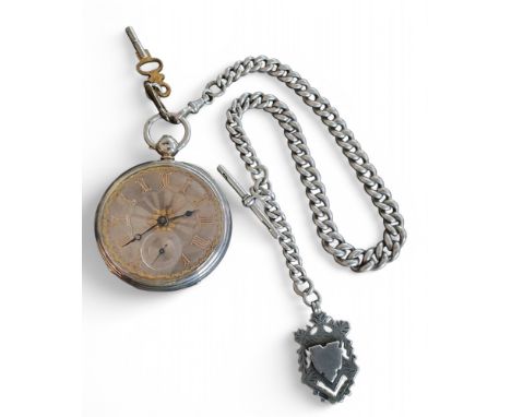 A Victorian silver open faced pocket watch, unsigned fusee movement signed, no. 5461, silver machine turned dial, applied gol