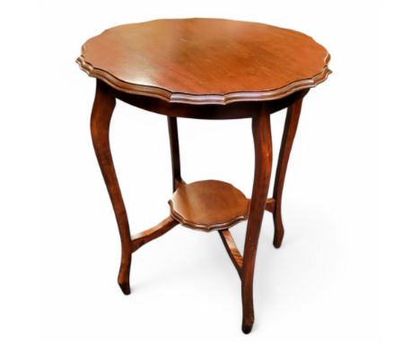 An early 20th century shaped circular&nbsp; occasional table,&nbsp; central shelf stretcher, cabriole legs, 73cm high, 61cm w