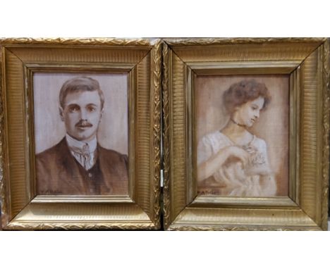 M**Bates, early 20th century, Portrait of D H Lawrence and Frieda Lawrence, 18.5cm x 14cm