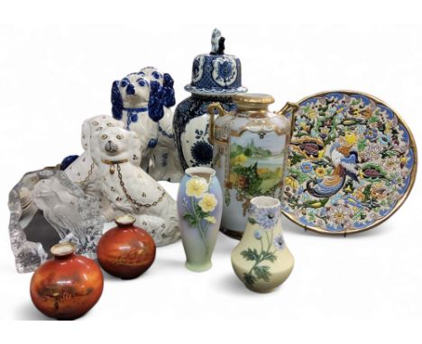 A Boch Delft ginger jar and cover, 43cm high;&nbsp; &nbsp;a Noritake vase, 30cm high;&nbsp; &nbsp;Franz vases;&nbsp; Stafford