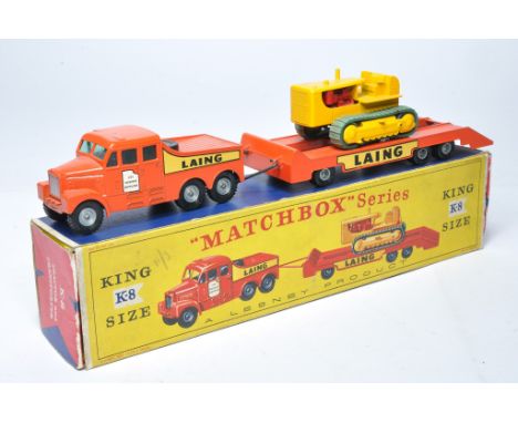 Matchbox Kingsize No. K-8 Scammell Tractor and Transporter with Caterpillar Tractor. Laing thick letters. Displays generally 