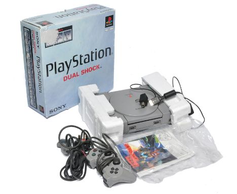 Sony Playstation PS One Video Game Console. Looks to be complete, with original box, as shown. 