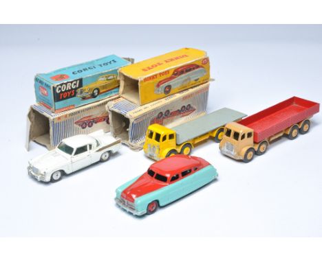 A group of older issue diecast including Morestone Foden duo plus Corgi Studebaker (mechanical) and Dinky Hudson Commodore. C