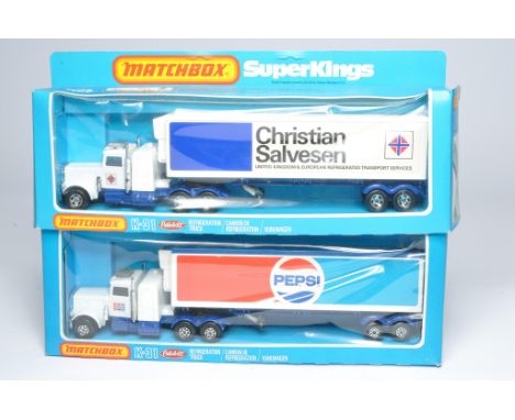 Matchbox Superkings duo comprising No. K-31 Peterbilt Refrigeration Truck in liveries of Pepsi and Christan Salvesen. Both di
