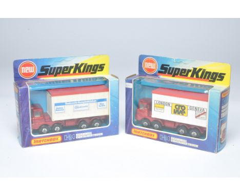 Matchbox Superkings duo comprising No. K-24 Scammell Container Truck in various liveries. Both display excellent in generally