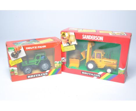 Britains Farm 1/32 diecast model issues comprising No. 9513 Sanderson Forklift plus No. 9526 Deutz DX92 Tractor. Both excelle