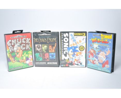Sega Mega Drive Video games comprising Sonic 2 Asian Version, Chuck Rock, Chaos Engine (no instructions) and Wiz n Liz. 
