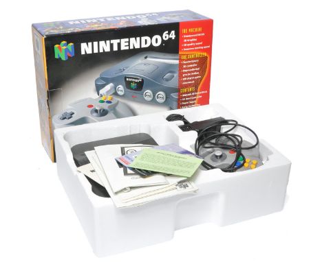 Nintendo N64 Video Game Console complete with original box (clean but untested, box is excellent). 