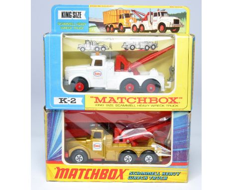 Matchbox Superkings / Kingsize duo comprising No. K-2 Scammell Heavy Wreck Truck plus earlier Kingsize issue. Both display ex