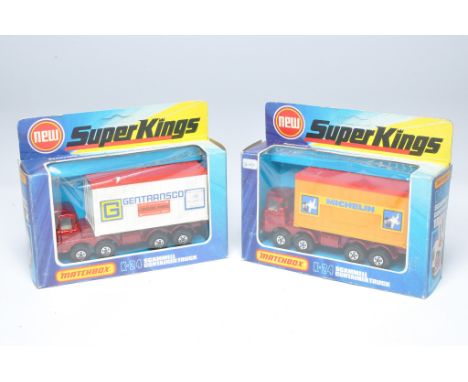 Matchbox Superkings duo comprising No. K-24 Scammell Container Truck 'Michelin' and 'Gentransco'. Both display excellent in g