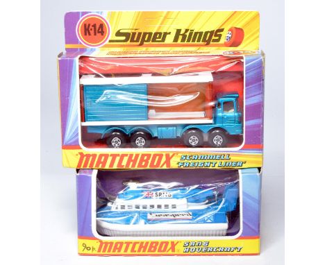 Matchbox Superkings duo comprising No. K-14 Scammell Freightliner plus No. K-22 Hovercraft. Excellent in good boxes. 