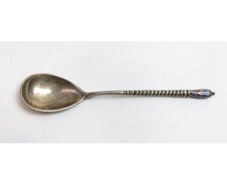 A Russian cloisonne enamel spoon, marked for Moscow, maker possibly Gustav Klingert, assayer Anatolii Artsibashev, circa 1890