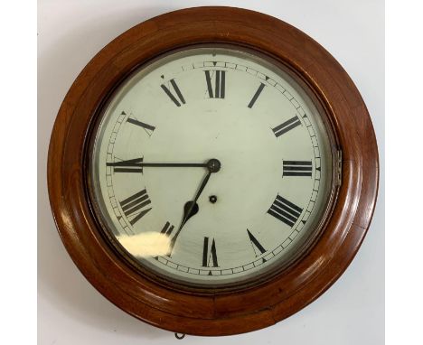 A 20th century oak cased wall clock, the white enamel dial with black Roman numerals and hands, 43cm diameter