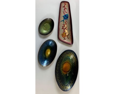 Four Mid century Italian copper and enamel items, including a large bowl by Romolo Verzolini with original paper label, a sma