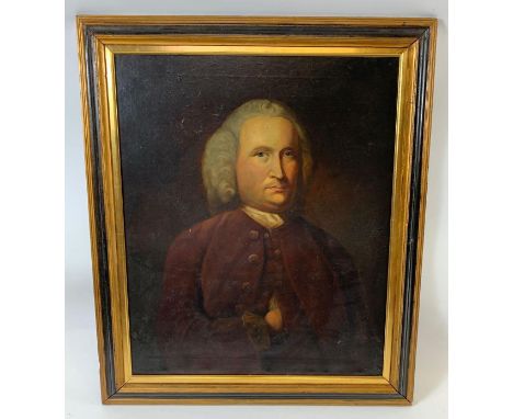 18th century English School, portrait of a gentleman in a burgundy jacket, oil on canvas, 71.5cm x 58.5cm