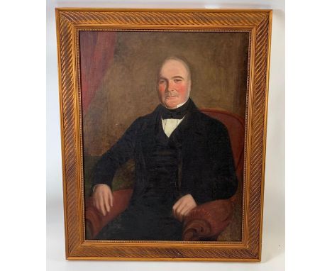19th century English School, portrait of a sitting gentleman, oil on board, 90.5cm x 68.5cm
